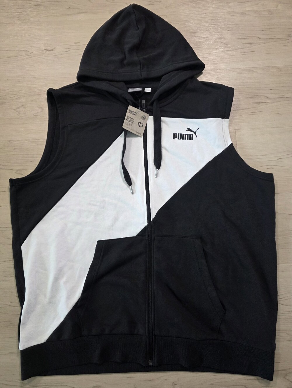 NWT PUMA XXL Black White Colorblock Sleeveless Full Zip Hoodie Vest Active